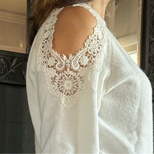 Sweet Lovely by Jen White Crochet Lace Shoulder Sweater